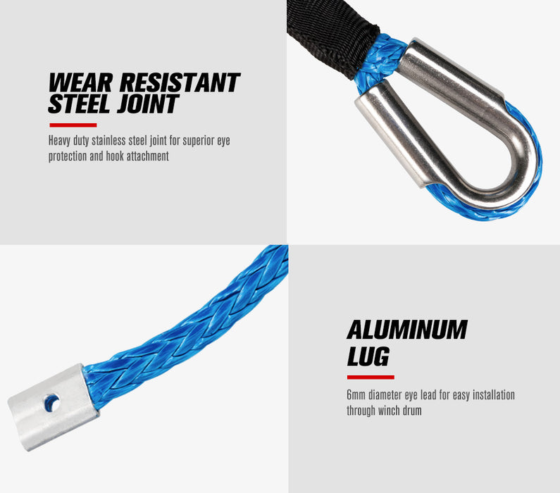 10Mm X 30M Synthetic Winch Rope Dyneema Sk75 Tow Recovery Cable 4Wd Car Blue