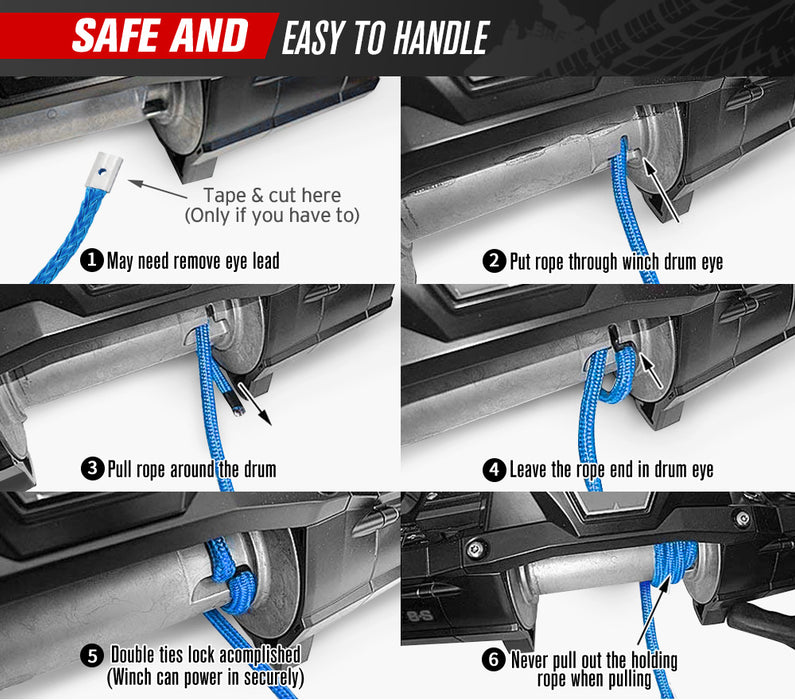 10Mm X 30M Synthetic Winch Rope Dyneema Sk75 Tow Recovery Cable 4Wd Car Blue