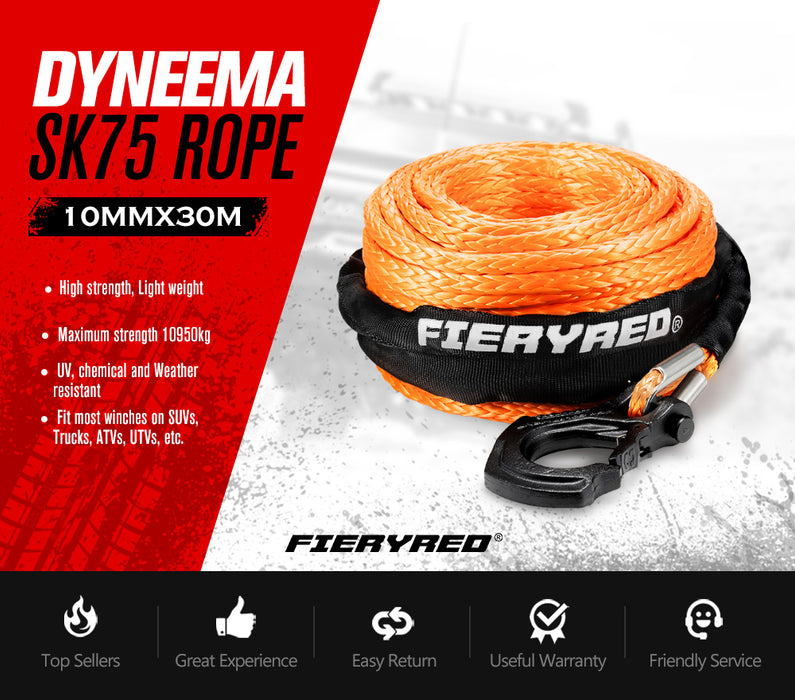 10Mm X 30M Synthetic Winch Rope Dyneema Sk75 Tow Recovery Rope Offroad 4Wd