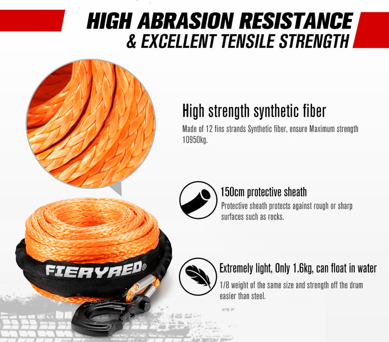 10Mm X 30M Synthetic Winch Rope Dyneema Sk75 Tow Recovery Rope Offroad 4Wd