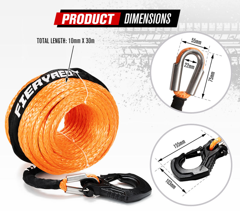 10Mm X 30M Synthetic Winch Rope Dyneema Sk75 Tow Recovery Rope Offroad 4Wd