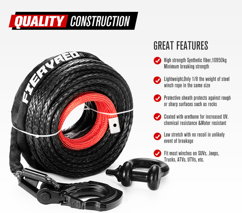 10Mm X 30M Synthetic Winch Rope Dyneema Sk75 Tow Recovery Rope Offroad 4Wd