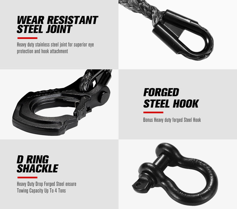 10Mm X 30M Synthetic Winch Rope Dyneema Sk75 Tow Recovery Rope Offroad 4Wd