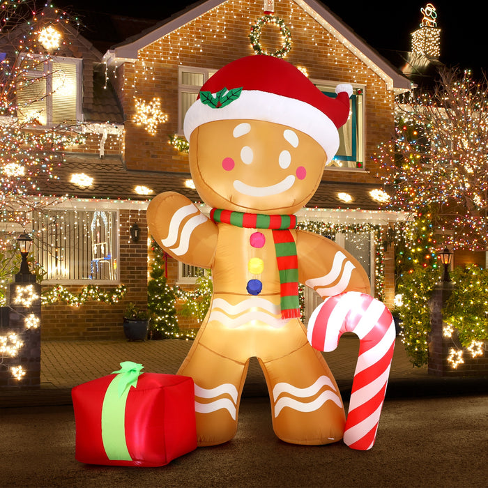 2.4M Christmas Inflatable Gingerbread Man Led Lights Outdoor Decoration