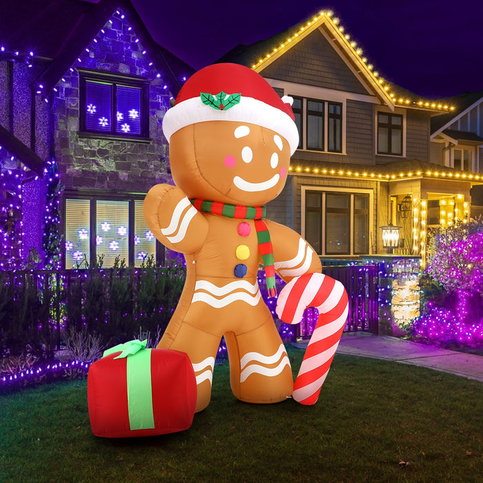 2.4M Christmas Inflatable Gingerbread Man Led Lights Outdoor Decoration