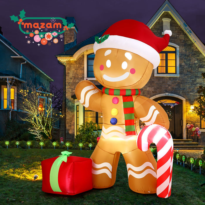 2.4M Christmas Inflatable Gingerbread Man Led Lights Outdoor Decoration