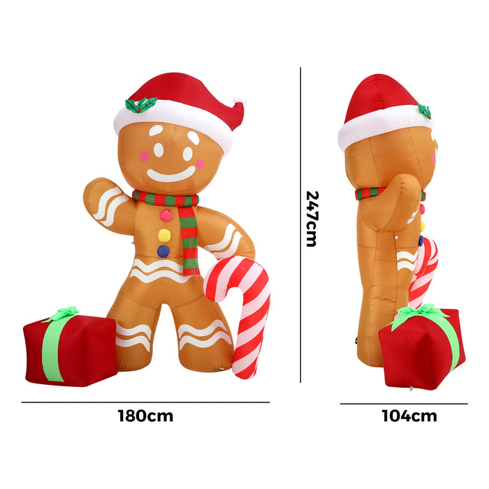 2.4M Christmas Inflatable Gingerbread Man Led Lights Outdoor Decoration