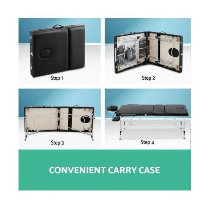 Zenses 3 Fold Portable Aluminium Massage Table - Black