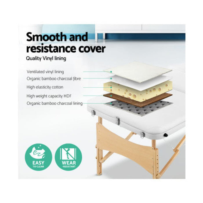 Zenses 3 Fold Portable Wood Massage Table - White