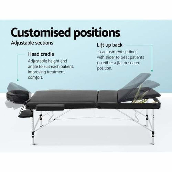 Zenses 70cm Wide Portable Aluminium Massage Table 3 Fold