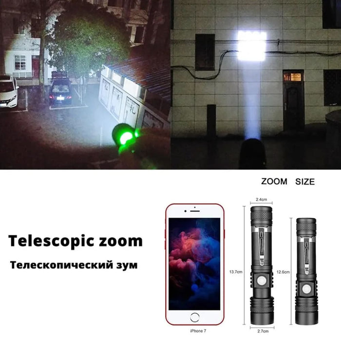 Zoomable High Power Led Flashlight with Usb Charger