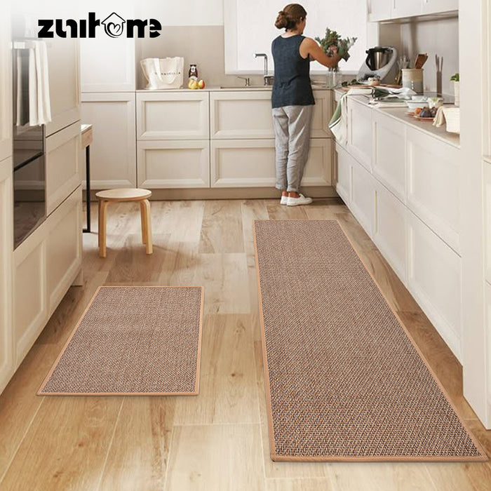 2Pcs Kitchen Rugs Mats Non Slip Anti Fatigue For Kitchen Floor Home Beige