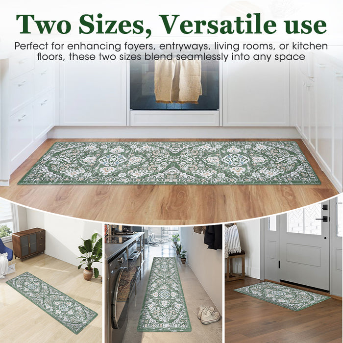 Kitchen Rugs Mats Set Of 2 Non Slip Comfort Standing Mat Rug Green