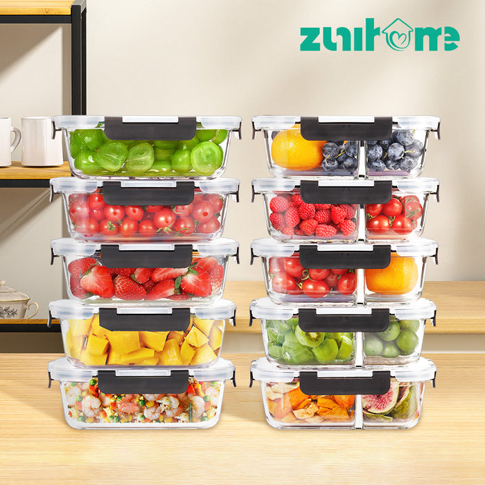 Glass Food Container With Lid 10 Packs Airtight Meal Pre Storage