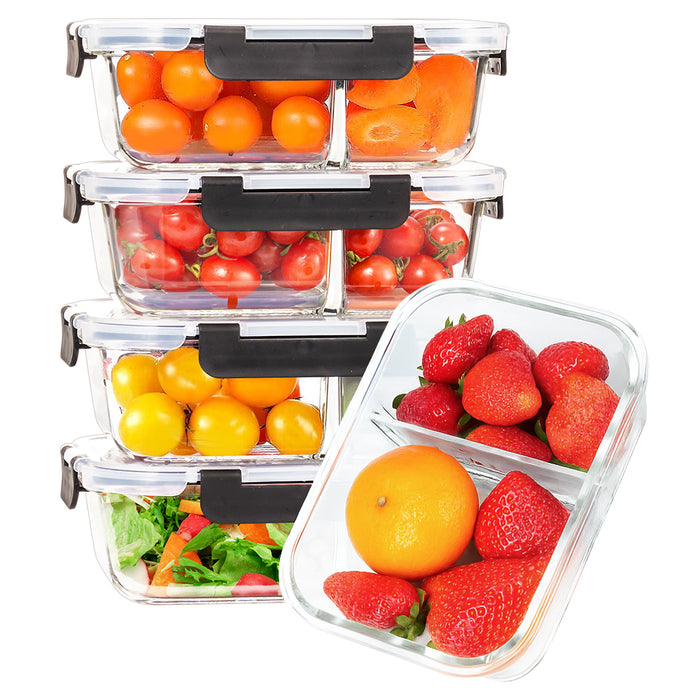 Glass Food Container With Lid 5 Packs Airtight Meal Pre Storage
