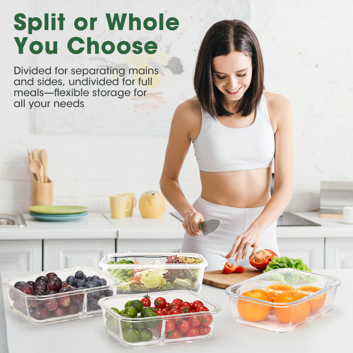 Glass Food Container With Lid 5 Packs Airtight Meal Pre Storage