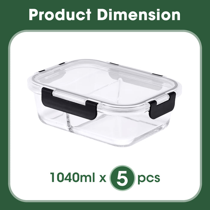 Glass Food Container With Lid 5 Packs Airtight Meal Pre Storage