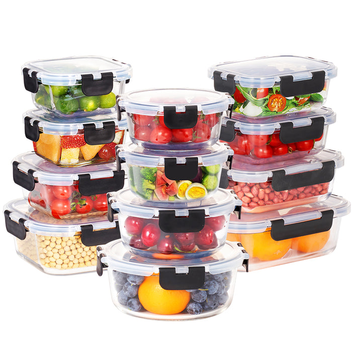 Glass Food Container With Lid 12 Packs Airtight Meal Pre Storage