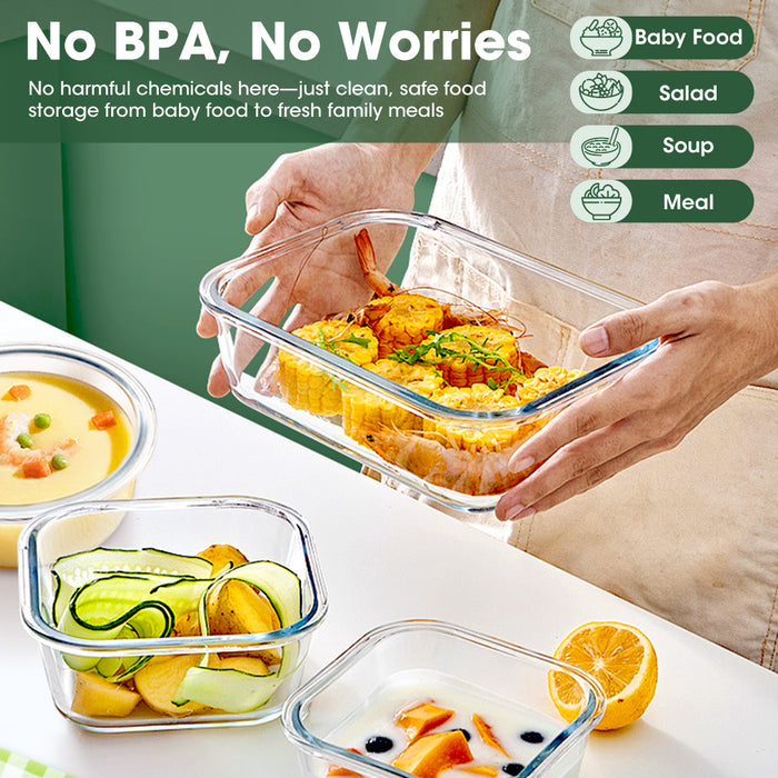 Glass Food Container With Lid 12 Packs Airtight Meal Pre Storage