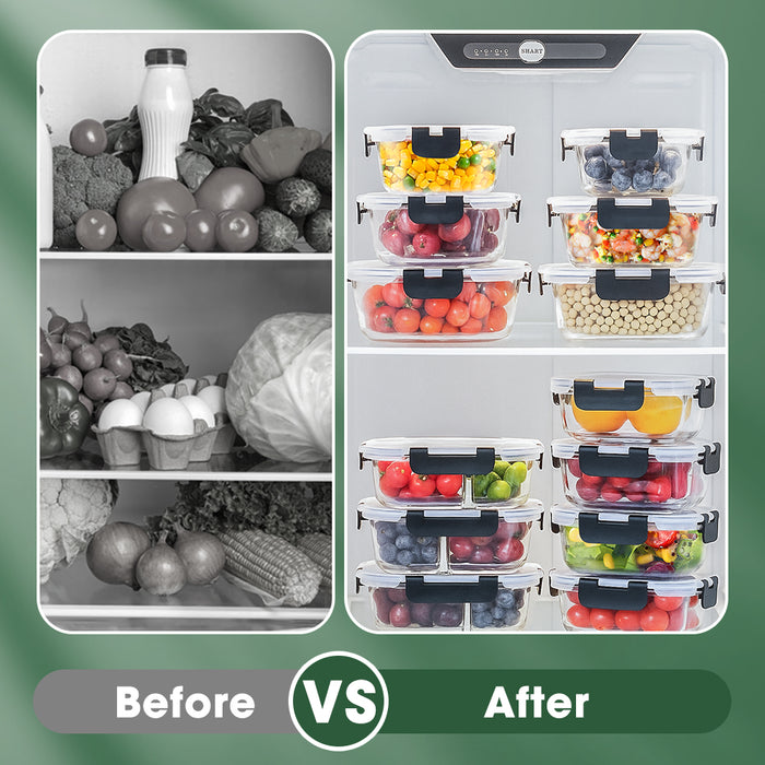 Glass Food Container With Lid 12 Packs Airtight Meal Pre Storage