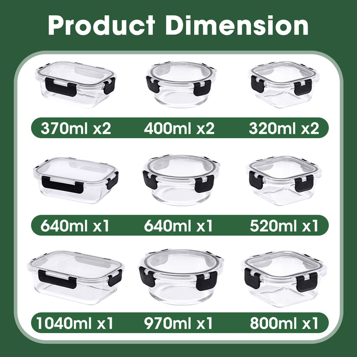 Glass Food Container With Lid 12 Packs Airtight Meal Pre Storage