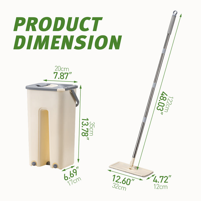 Flat Mop And Bucket Floor Mop Cleaner Set Wet Dry W / 6 Heads