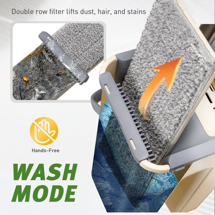 Flat Mop And Bucket Floor Mop Cleaner Set Wet Dry W / 6 Heads