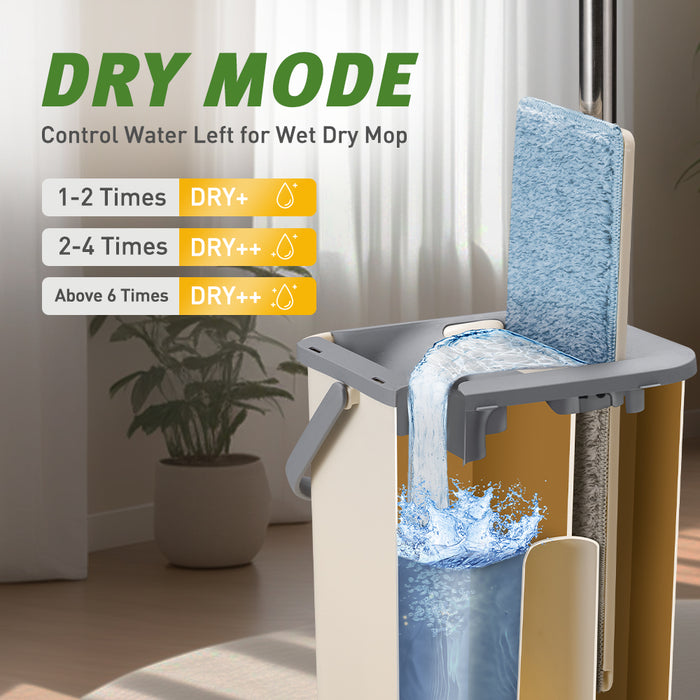 Flat Mop And Bucket Floor Mop Cleaner Set Wet Dry W / 6 Heads