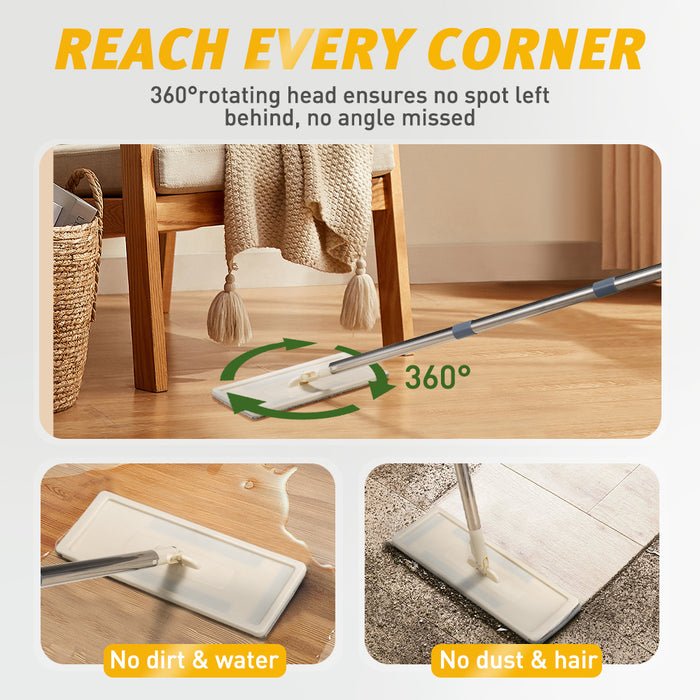 Flat Mop And Bucket Floor Mop Cleaner Set Wet Dry W / 6 Heads