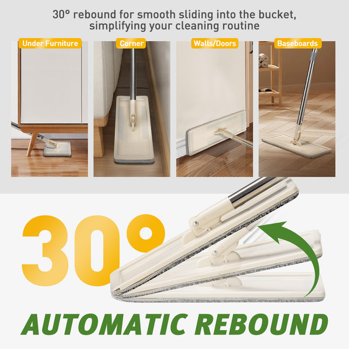 Flat Mop And Bucket Floor Mop Cleaner Set Wet Dry W / 6 Heads