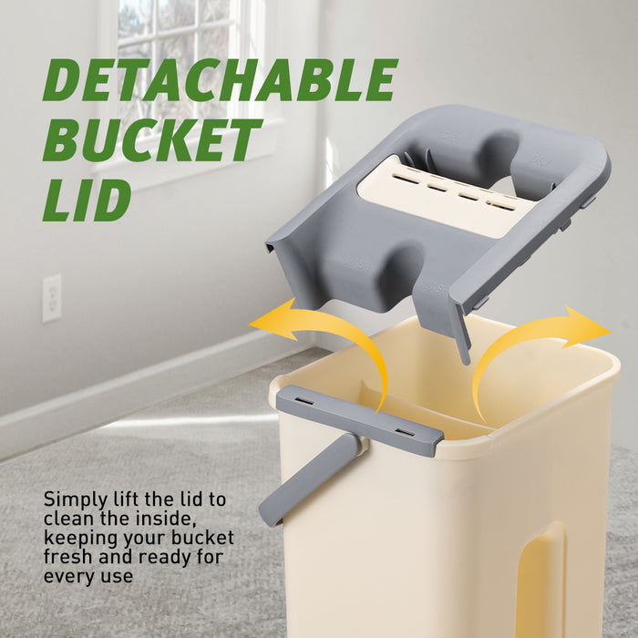 Flat Mop And Bucket Floor Mop Cleaner Set Wet Dry W / 6 Heads