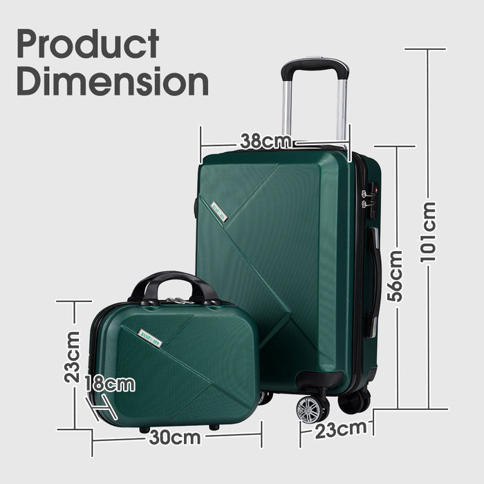 2Pcs Luggage Suitcase Trolley Set Travel Tsa Lock Storage Hard Case Green