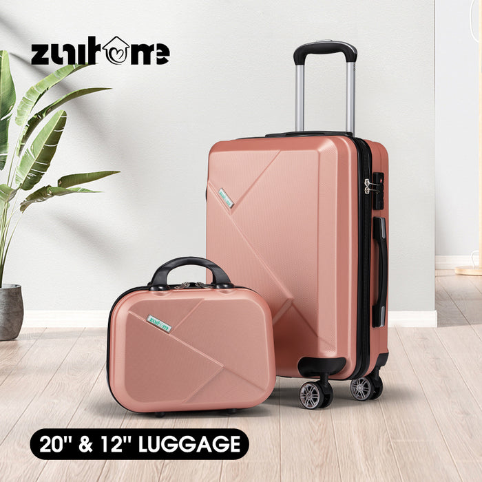 2Pcs Luggage Suitcase Trolley Set Travel Tsa Lock Storage Hard Case Pink