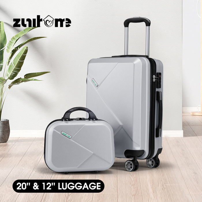2Pcs Luggage Suitcase Trolley Set Travel Tsa Lock Storage Hard Case Silver
