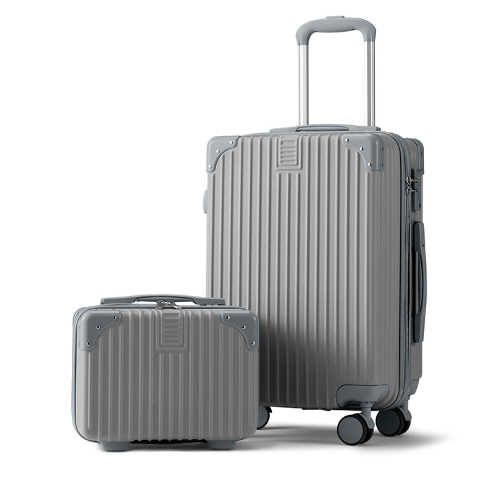2Pcs 20+14" Luggage Suitcase Trolley Set Travel Tsa Lock Storage Case Grey