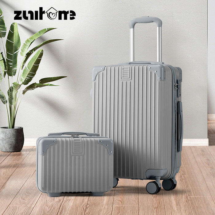 2Pcs 20+14" Luggage Suitcase Trolley Set Travel Tsa Lock Storage Case Grey