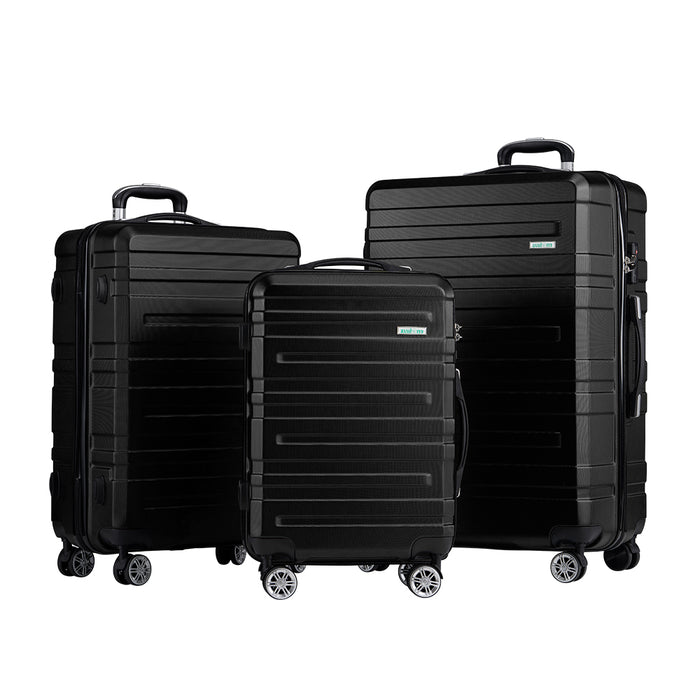 3Pcs Luggage Suitcase Trolley Set Travel Tsa Lock Storage Hard Case Black
