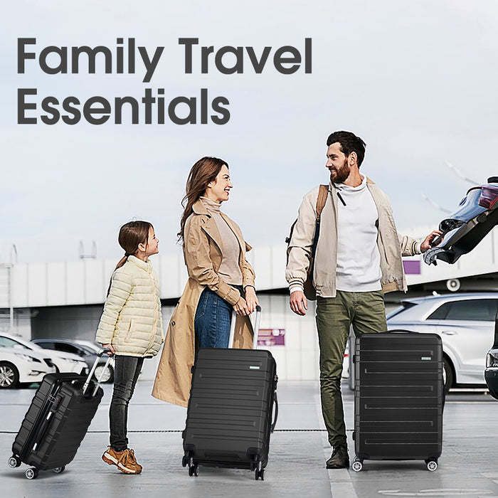 3Pcs Luggage Suitcase Trolley Set Travel Tsa Lock Storage Hard Case Black