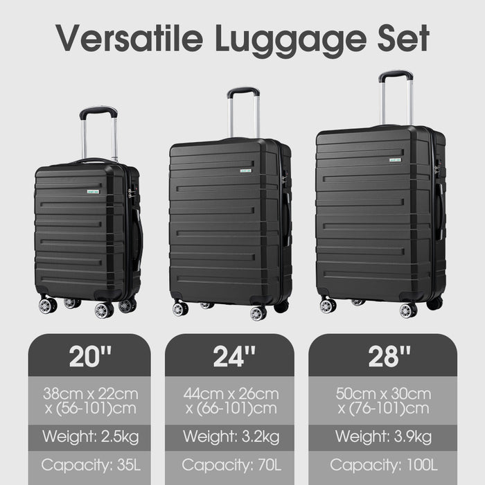 3Pcs Luggage Suitcase Trolley Set Travel Tsa Lock Storage Hard Case Black