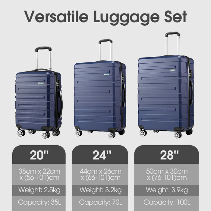 3Pcs Luggage Suitcase Trolley Set Travel Tsa Lock Storage Hard Case Navy