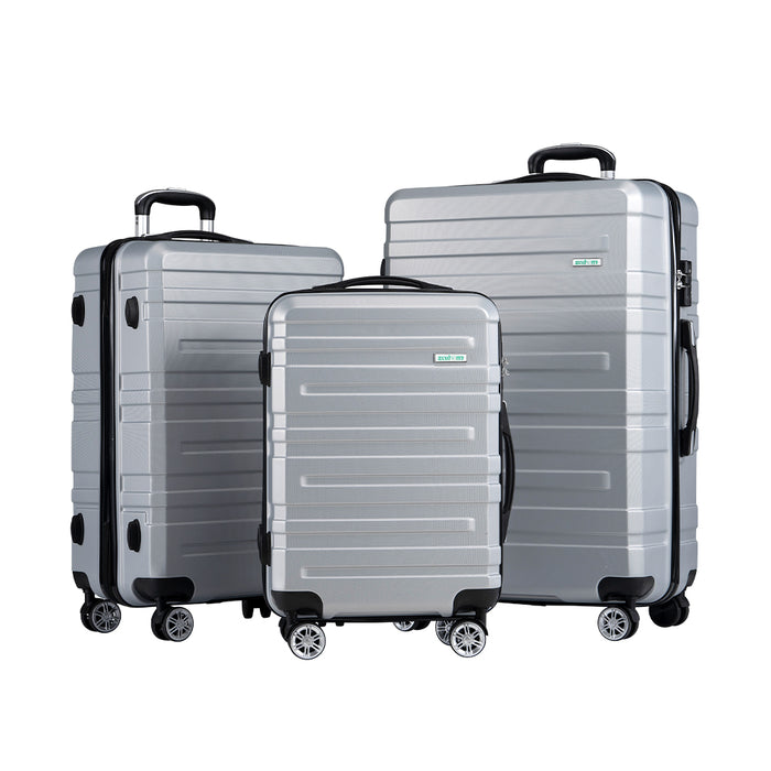 3Pcs Luggage Suitcase Trolley Set Travel Tsa Lock Storage Hard Case Silver