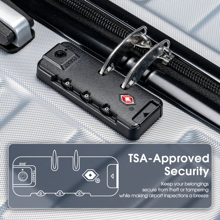 3Pcs Luggage Suitcase Trolley Set Travel Tsa Lock Storage Hard Case Silver