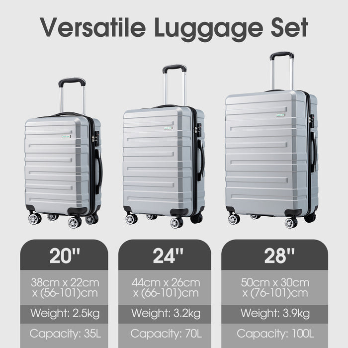 3Pcs Luggage Suitcase Trolley Set Travel Tsa Lock Storage Hard Case Silver