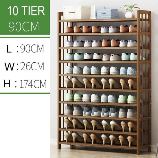 10 Tier Tower Bamboo Wooden Shoe Rack Corner Shelf Stand
