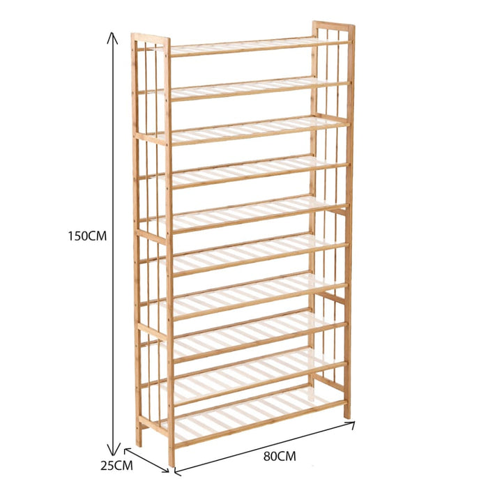 10 Tiers 80cm Wide Bamboo Shoe Rack Storage Wooden
