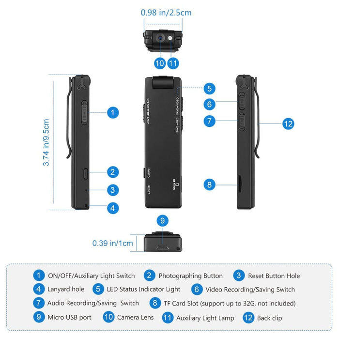 1080p Flashlight Mini Digital Video Audio Recorder Support