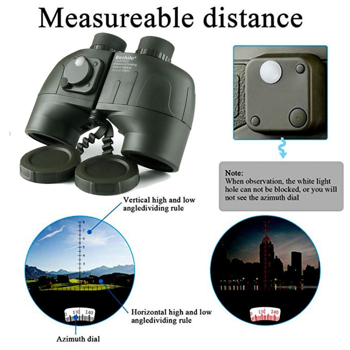 10x50 Powerful Rangefinder Compass Waterproof Binoculars