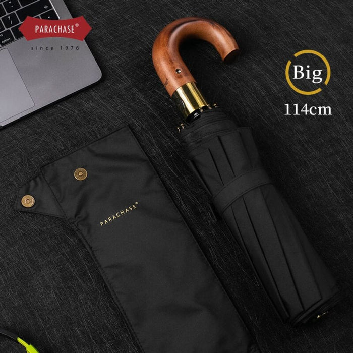114cm Windproof Rain Umbrella with Wooden Handle
