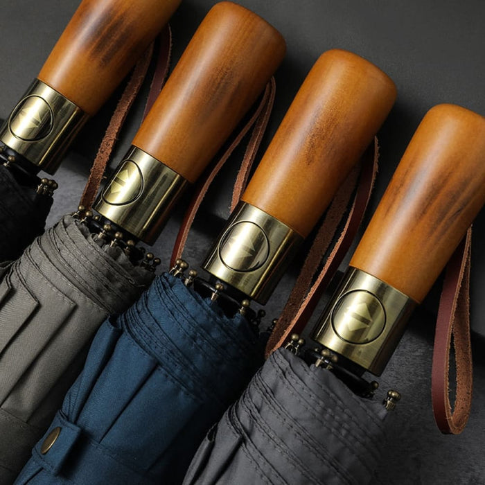 115cm Double Layer Windproof Umbrella with Wooden Handle