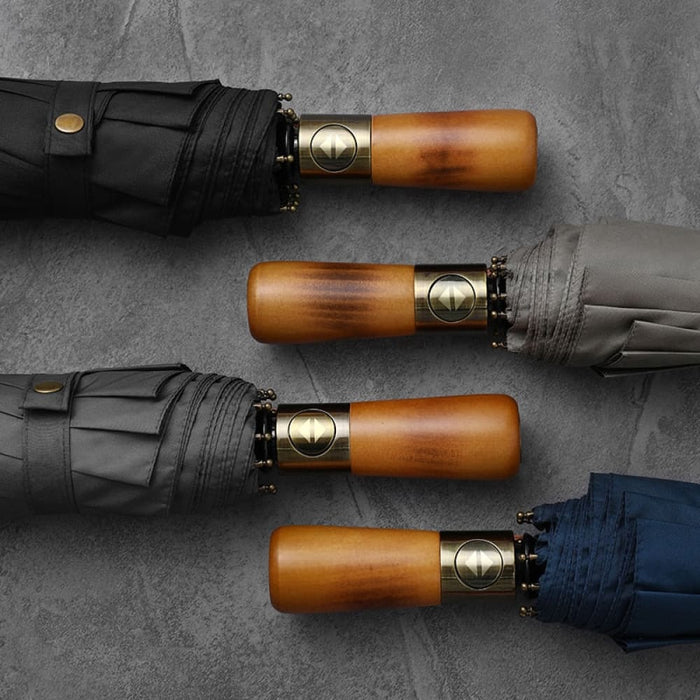 115cm Double Layer Windproof Umbrella with Wooden Handle
